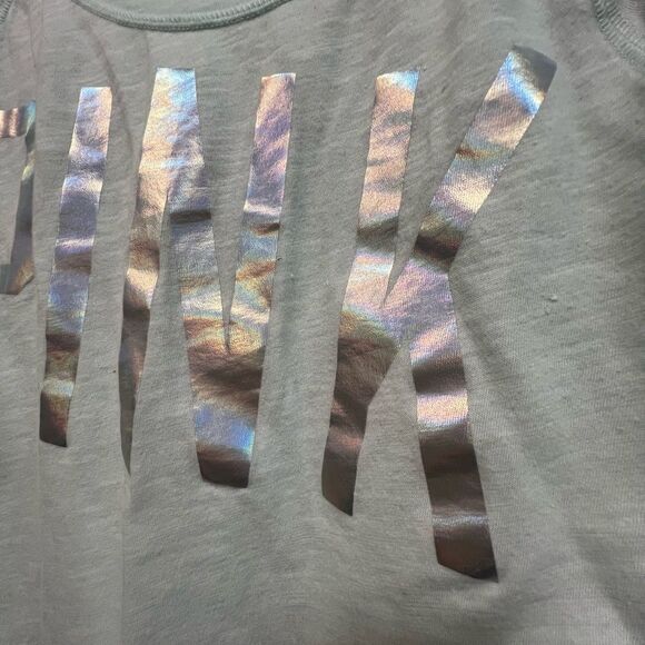 PINK crop seafoam colored size M sequin embellished top - Picture 3 of 5